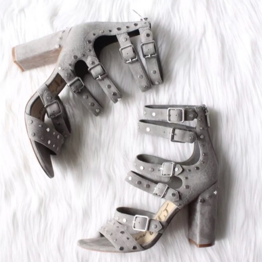Sam Edelman grey strappy yorky stud heels 7.5